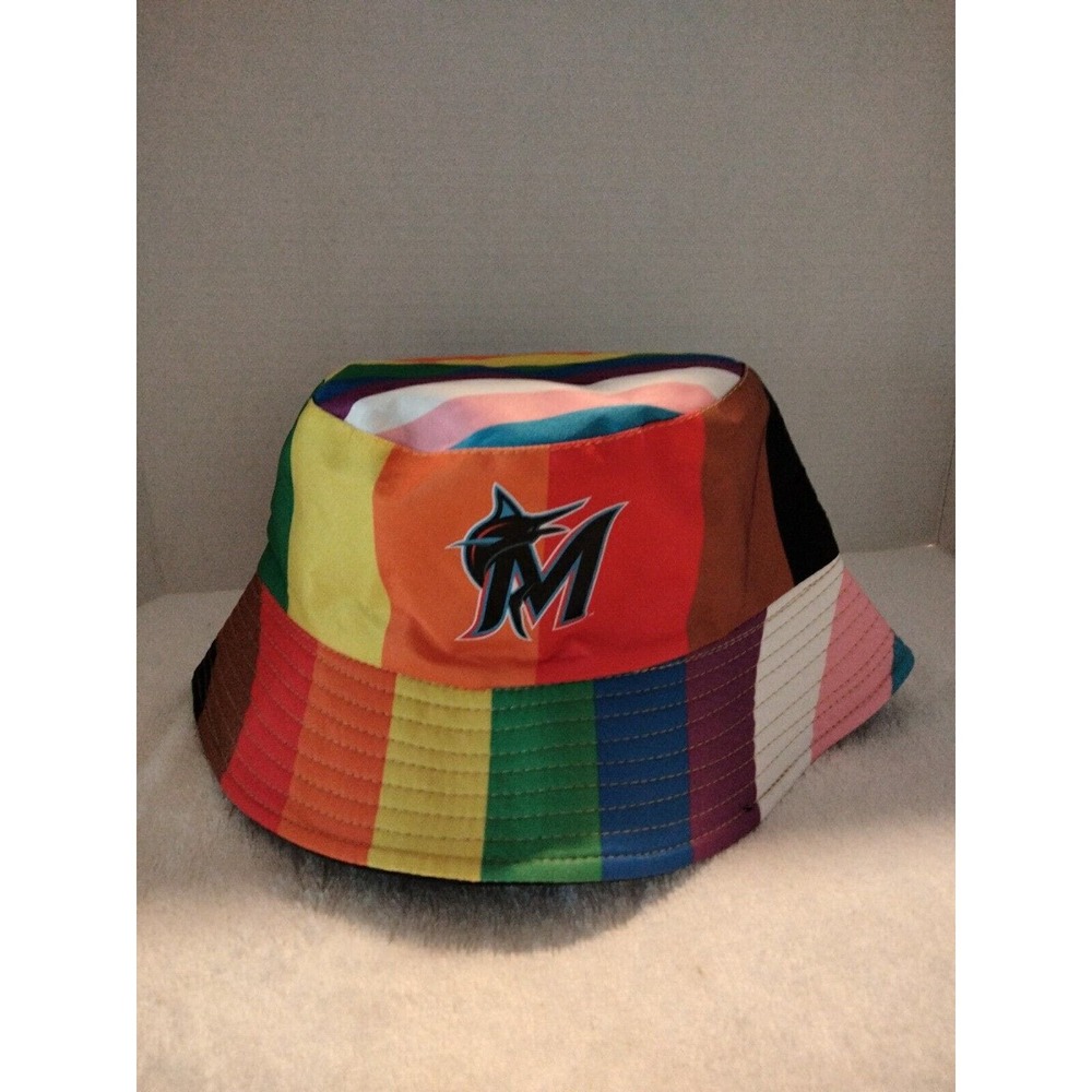 Miami Marlins Logo Bucket Hat Stripe Rainbow Colors